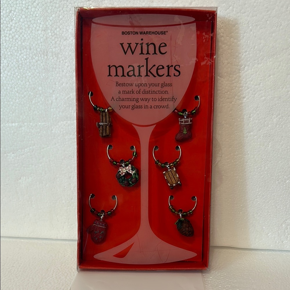Boston Warehouse‎ Christmas Wine Markers Set 2008 Holiday Table Party Accessory